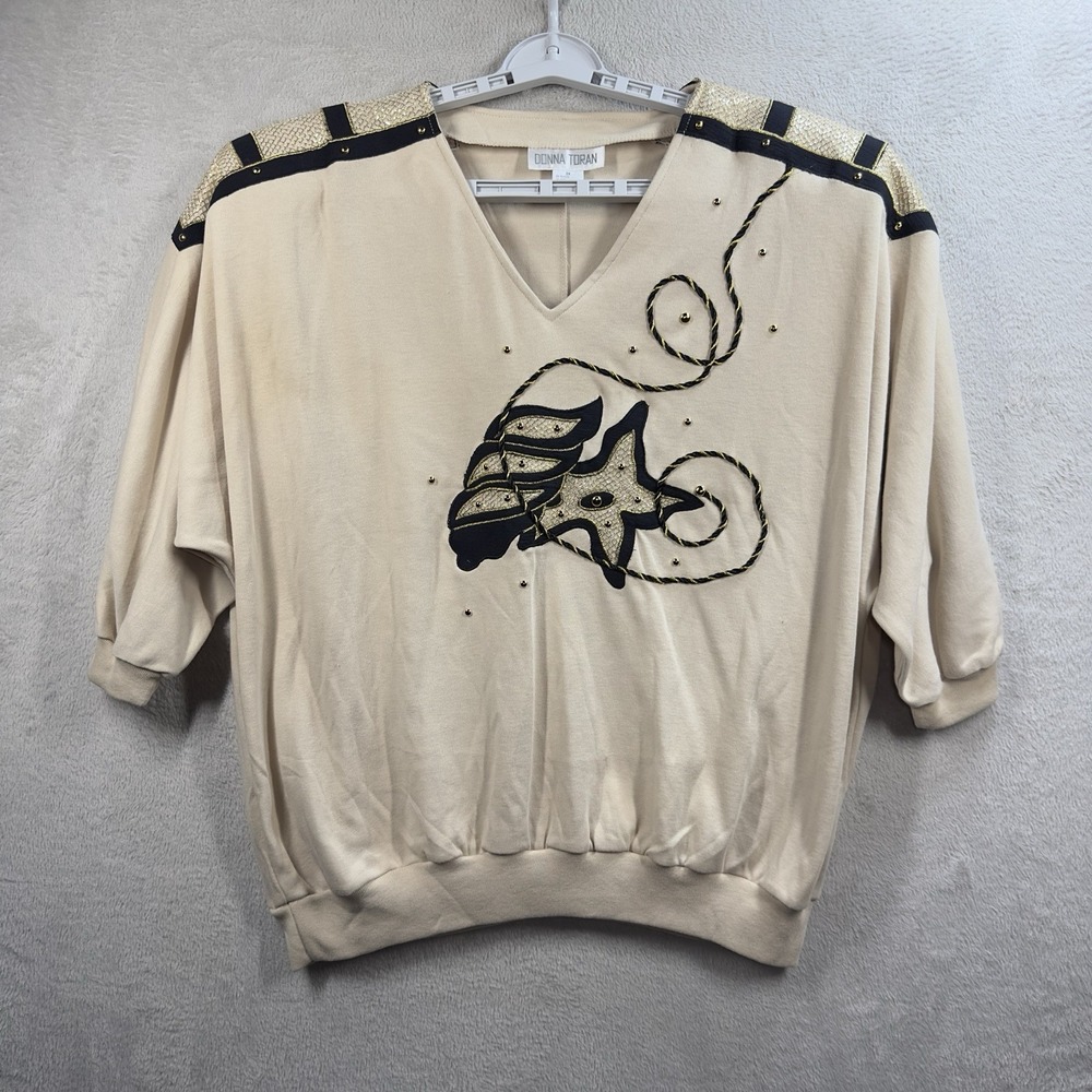 Donna‎ Toran VTG Sweatshirt Nautical Embellished Women's 2X Art To Wear
